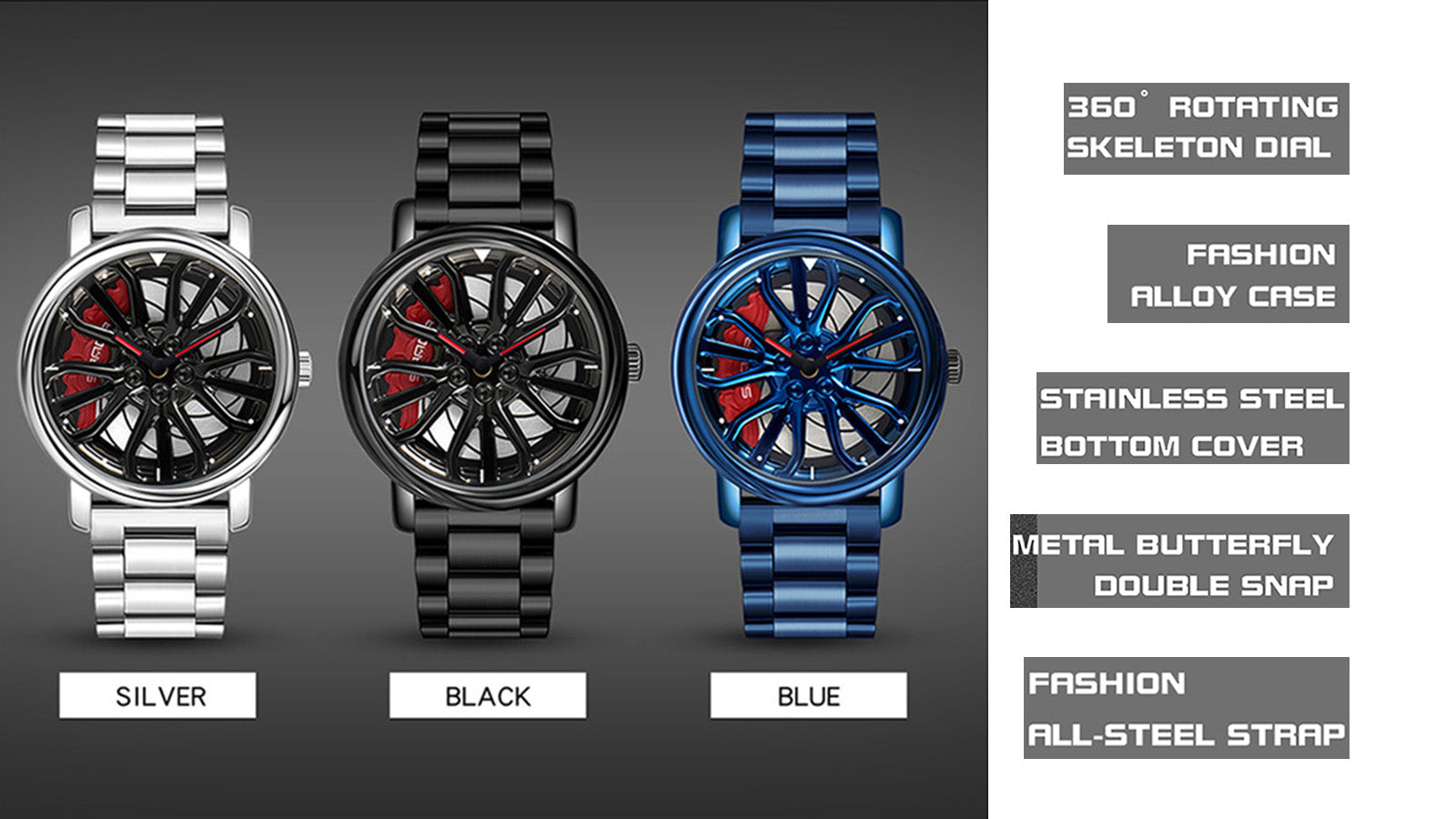 Men's Creative 3D Car Wheel Rotating Wrist Watch